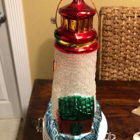Blown Glass Large 8" Lighthouse Crashing Waves Christmas Ornaments Sugared - Picture 3 of 7